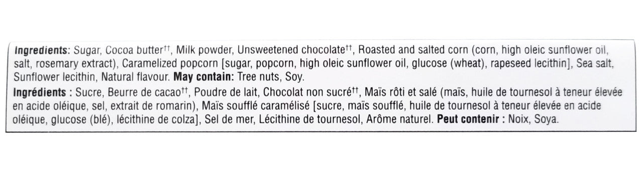 President's Choice Loads of Movie Night Milk Chocolate Bar, 100g/3.5 oz. Bar Ingredients